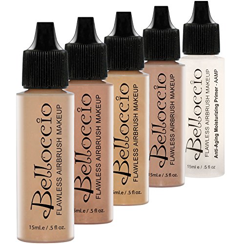 Belloccio Medium Color Shade Foundation Set – Professional Cosmetic Airbrush Makeup in 1/2 oz Bottles
