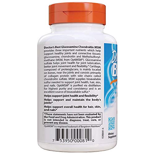 Doctor’s Best Glucosamine Chondroitin Msm with OptiMSM Capsules, Supports Healthy Joint Structure, Function & Comfort…