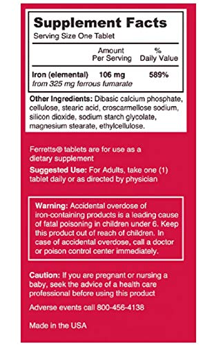 Ferretts Iron Tablets 325mg Ferrous Fumarate 2 Pack (120 Total)