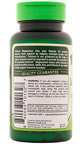 Nature’s Truth Calcium, Magnesium, Zinc Plus Vitamin D3 Supplements, 90 Count (Pack of 3)