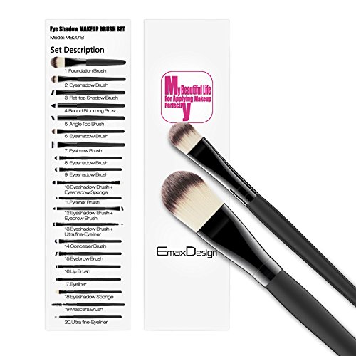 EmaxDesign 20 Pieces Makeup Brush Set Professional Face Eye Shadow Eyeliner Foundation Blush Lip Makeup Brushes Powder…