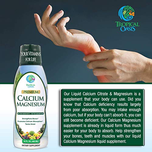 Tropical Oasis Liquid Calcium & Magnesium – Natural formula w/ support for strong bones – Liquid vitamins w/ calcium…