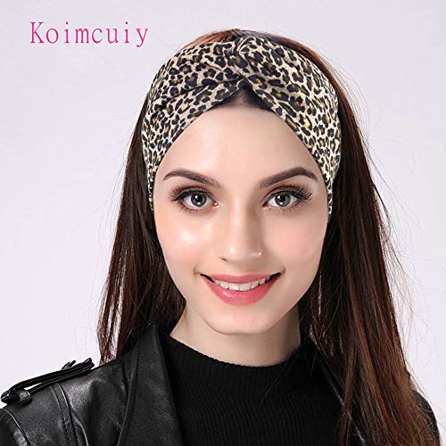Women Headbands Headwrap Yoga Workout Sport Thick Head Bands Stretchy Hair Bands Solid Color (M, Leopard)