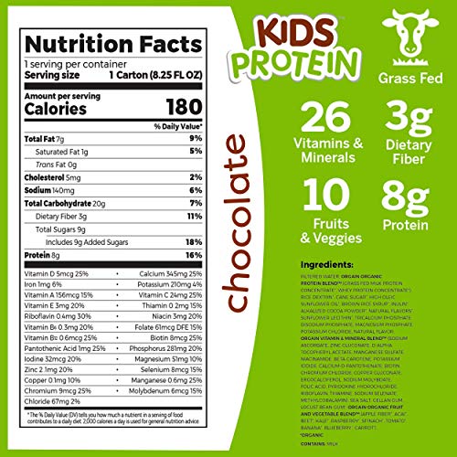 Orgain Organic Kids Protein Nutritional Shake, Chocolate – 8g of Protein, 22 Vitamins & Minerals, Fruits & Vegetables…