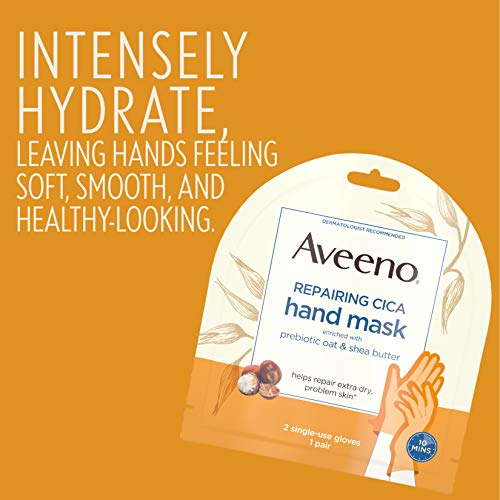 Aveeno Repairing CICA Hand Mask with Prebiotic Oat and Shea Butter for Extra Dry Skin, Paraben and Fragrance Free, 1…