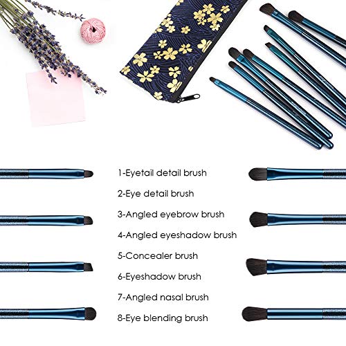 Makeup Eye Brushes 8 Pcs Kit Deep Starry Blue Makeup Eye Brushes Set With Travel Bag Case