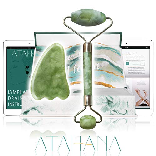 Atahana Jade Roller and Gua Sha Set w/ Fridge Case – 100% Natural Jade Stone Roller & Gua Sha – Video Tutorial & Ebook…