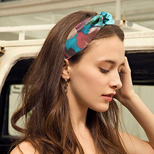 Araluky Beach Headbands for Women, Yoga Soft Floral Knot Fabric Cloth Cute Boho Criss Cross Elastic Fashion Head Wraps…