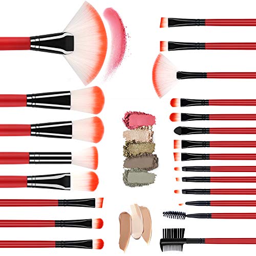 Makeup Brushes Set, Essential Red Makeup Brush 22pcs Foundation Kabuki Blush Fan Eyeshadow Brushes Compatible with…