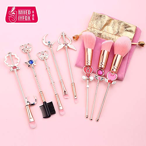 SailorMoon Makeup Brush 8pcs Set With Pouch, Magical Girl Gold/Rose Gold Cardcaptor Sakura Cosmetic Brushes With Cute…