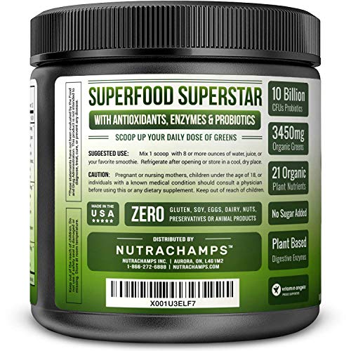 Super Greens Powder Premium Superfood | 20+ Organic Green Veggie Whole Foods | Wheat Grass, Spirulina, Chlorella & More…