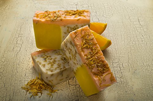 Orange Soap with Calendula Oil (4Oz) – Handmade Soap Bar with Orange, Yuzu and Calendula Essential Oils, flower petals…