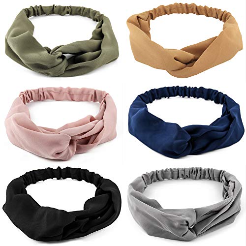 Yeshan Women and Girls Stretch Criss Cross Fashion Headband/Bandana/Turban/Headwrap Knotted Hairband,pack of 6