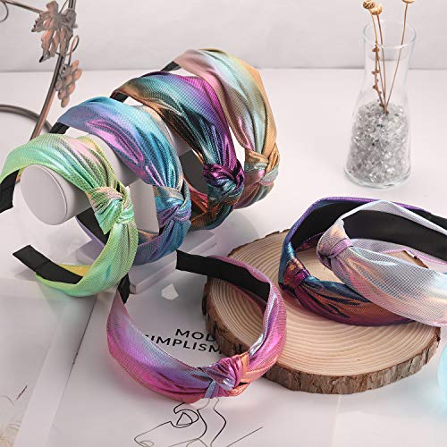 Headbands for Teens Girls Women, Funtopia 9 Pcs Shiny Metallic Headbands Colorful Mermaid Knotted Head Bands, Fashion…