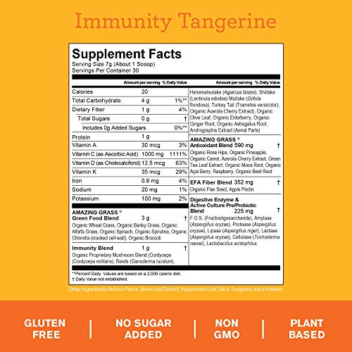 Amazing Grass Greens Blend Superfood for Immune Support: Super Greens Powder Smoothie Mix with Vitamin C, Cordyceps…