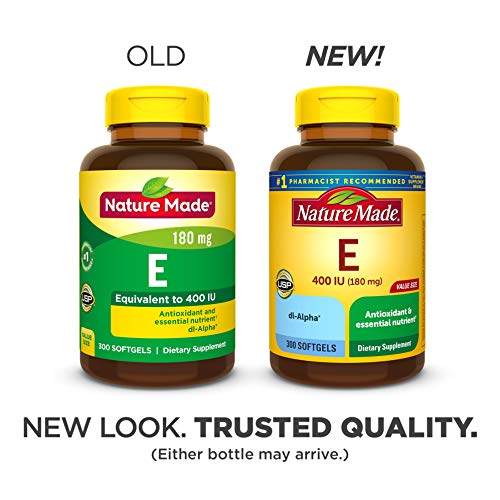 Nature Made Vitamin E 180 mg (400 IU) dl-Alpha, Dietary Supplement for Antioxidant Support, 300 Softgels, 300 Day Supply
