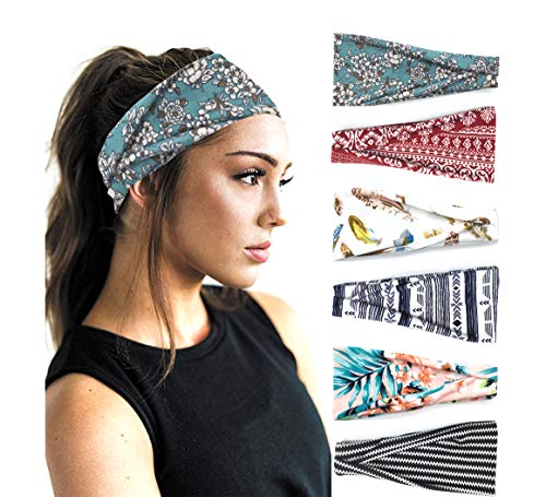 PLOVZ 6 Pack Women’s Yoga Running Headbands Sports Workout Hair Bands (Set 10)