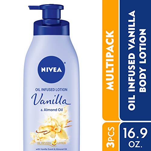 NIVEA Oil Infused Body Lotion, Vanilla and Almond Oil, Body Lotion for Dry Skin, 3 Pack of 16.9 Fl Oz Pump Bottle
