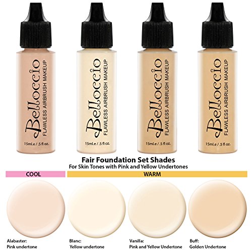 Belloccio Fair Color Shade Foundation Set – Professional Cosmetic Airbrush Makeup in 1/2 oz Bottles