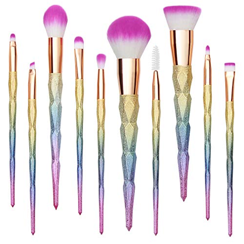 Qivange Makeup Brush Set, 10 In 1 Vegan Colorful Unicorn Makeup Brushes Kids Makeup Kit Unicorn Gifts for Girls Kids…