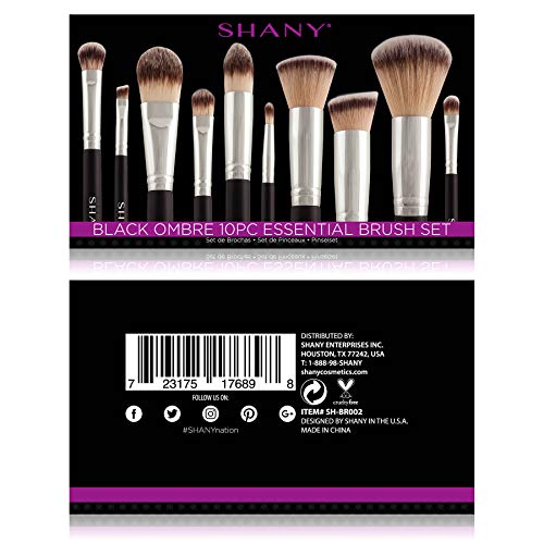 SHANY Black OMBRÉ Pro 10 PC Essential Brush Set with Travel Pouch