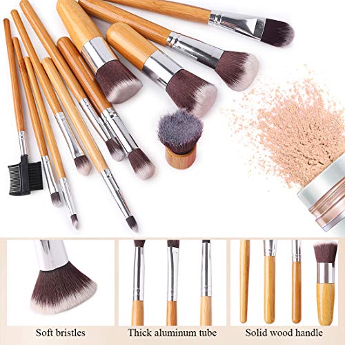 BEAKEY 12+2 Pcs Makeup Brush Set, Premium Bamboo Handle Synthetic Bristles, Kabuki Foundation Eyeshadow Concealer Powder…