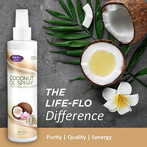 Life-flo Coconut Oil Spray, 100% Pure and Fractionated | Light, Fast-Absorbing Moisturizer for Dry Skin and Hair | 8oz