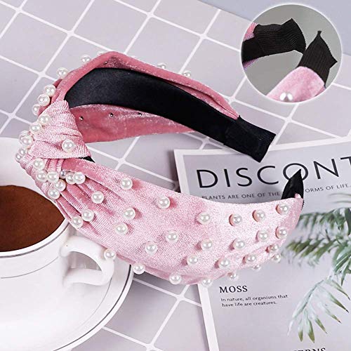 Pearl Knotted Headbands for Women 5 Colors, MOLYHUA Cross Knot Turban Headband Fashion Hair Bands Velvet Wide Headbands…