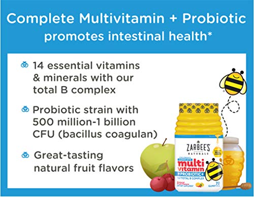 Zarbee’s Kid’s Complete Multivitamin + Probiotic Gummies with Vitamins A B C D E & zinc for Digestive Health Easy To…