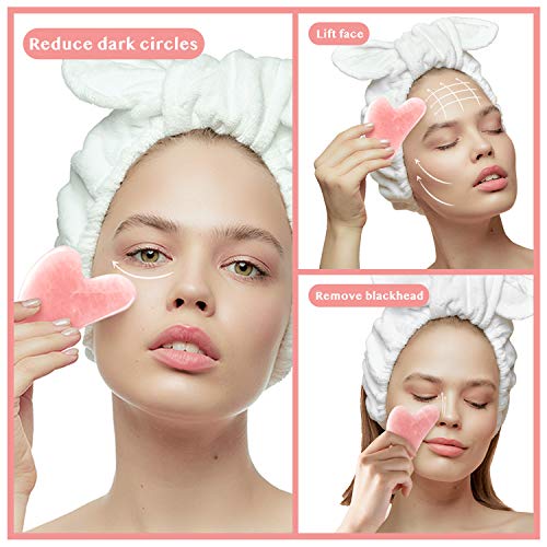 Rosejoice Pink Rose Quartz Gua Sha Facial Tool Pink Heart Shape Gua Sha Scraping Massage Tool for Therapeutic Relief and…
