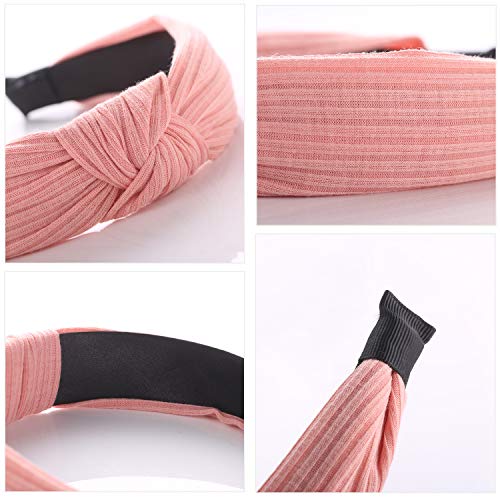 Knotted Headbands for Women Girls, Funtopia 9 Pcs Wide Plain Turban Headband Fashion Cross Knot Hair Bands with Solid…