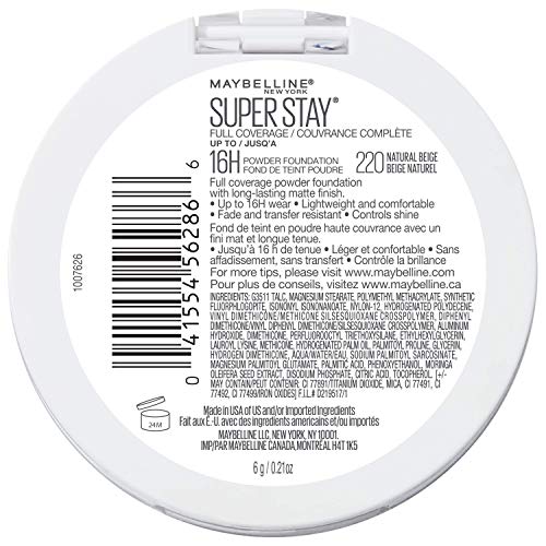 Maybelline Super Stay Full Coverage Powder Foundation Makeup, Up to 16 Hour Wear, Soft, Creamy Matte Foundation, Natural…