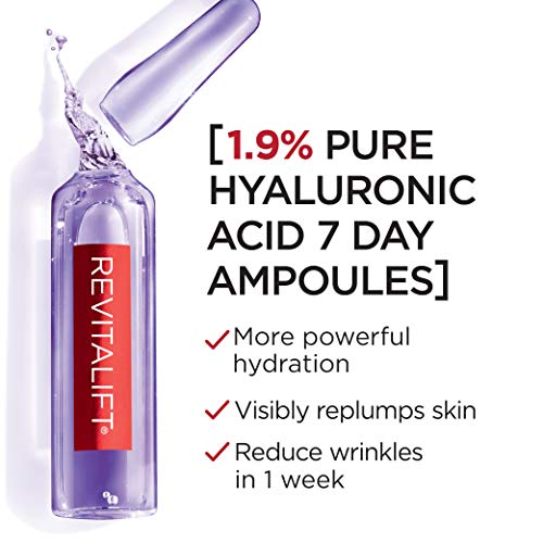 L’Oreal Paris Revitalift Derm Intensives Hyaluronic Acid Serum Ampoules 7 Day Boost Pure Hyaluronic Acid Anti-Aging Ampoules to visibly replump skin in 7 days, 7 Ampoules, 0.28 fl; oz.