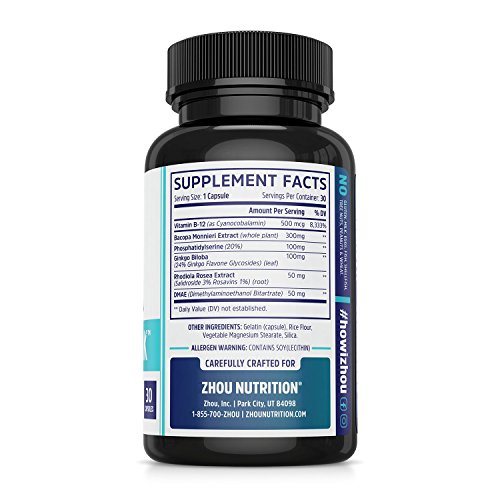 Zhou Neuro Peak Brain Support Supplement | Memory, Focus & Clarity Formula | DMAE, Rhodiola Rosea, Bacopa Monnieri…