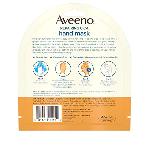 Aveeno Repairing CICA Hand Mask with Prebiotic Oat and Shea Butter for Extra Dry Skin, Paraben and Fragrance Free, 1…
