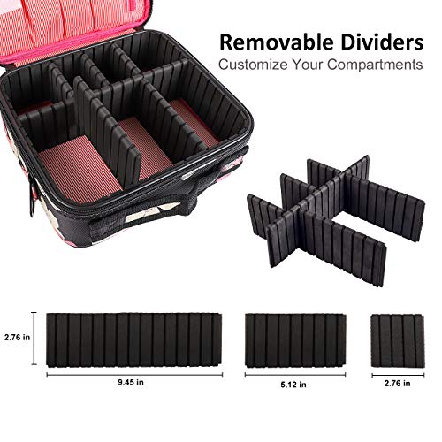 Kootek Travel Makeup Bag 2 Layer Portable Train Cosmetic Case Organizer with Mirror Shoulder Strap Adjustable Dividers…