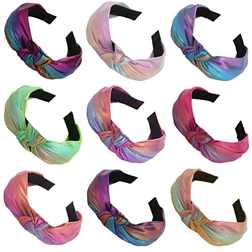 Headbands for Teens Girls Women, Funtopia 9 Pcs Shiny Metallic Headbands Colorful Mermaid Knotted Head Bands, Fashion…