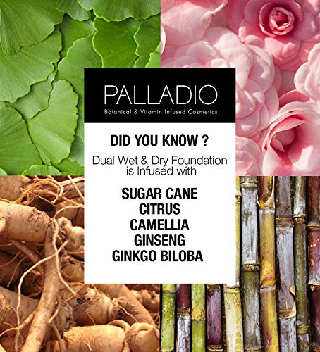 Palladio Dual Wet and Dry Foundation with sponge and Mirror, Squalane Infused, Apply Wet for Maximum Coverage or Dry for…