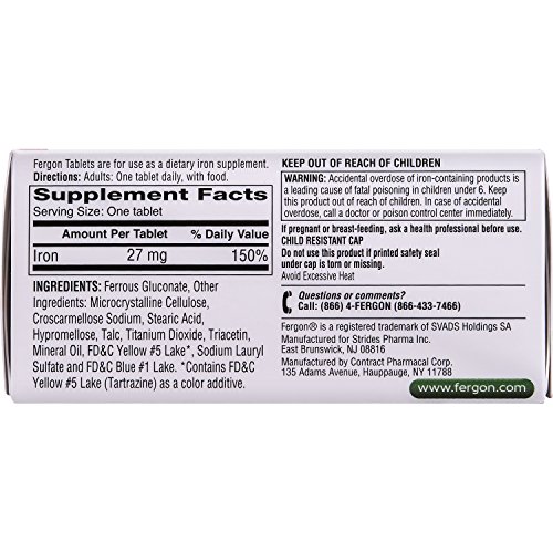 Fergon High Potency Iron Highly Soluble & Easily Digested, 27 mg Iron, 100 Tablets
