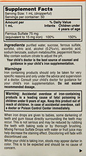Ferrous Sulfate Iron 15mg/ml Supplement Drops 50ml Bottle -Pack of 3-