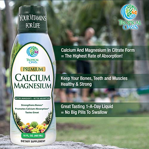 Tropical Oasis Liquid Calcium & Magnesium – Natural formula w/ support for strong bones – Liquid vitamins w/ calcium…