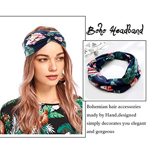 Catery Boho Headbands Criss Cross Head Bands No Slip Fashion Elastic Stretch Wide Hair Bands for Women(Pack of 5) (Boho)