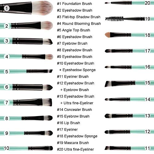 CINIDY 20 pcs Makeup Brush Set tools Make-up Toiletry Kit Wool Make Up Brush Set (Black)