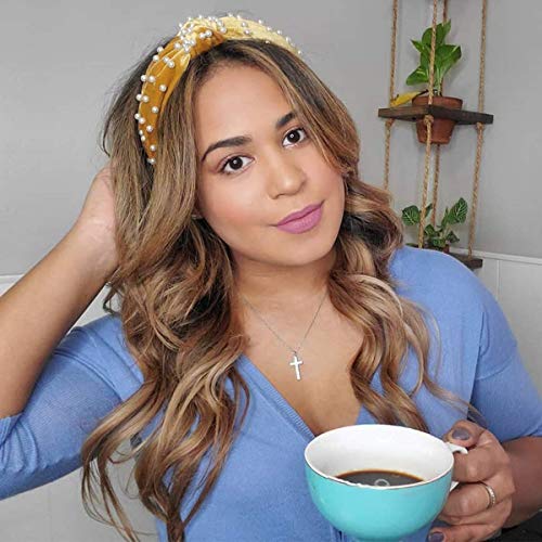 Pearl Knotted Headbands for Women 5 Colors, MOLYHUA Cross Knot Turban Headband Fashion Hair Bands Velvet Wide Headbands…