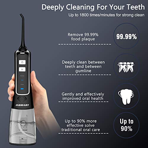 Cordless Water Dental Flosser Teeth Cleaner, INSMART Professional 300ML Tank DIY Mode USB Rechargeable Dental Oral…
