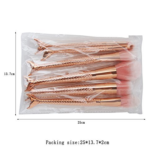 Coshine 10pcs Rose Gold Unique Mermaid Makeup Brush Set, Synthetic Hair with Plastic Handle Cosmetic Brushes