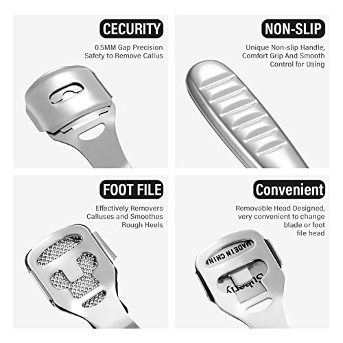 52 Pieces Callus Shaver Set, 50 Replacement Slices Blades 1 Stainless Steel Callus Shaver and 1 Foot File Head Foot Care…