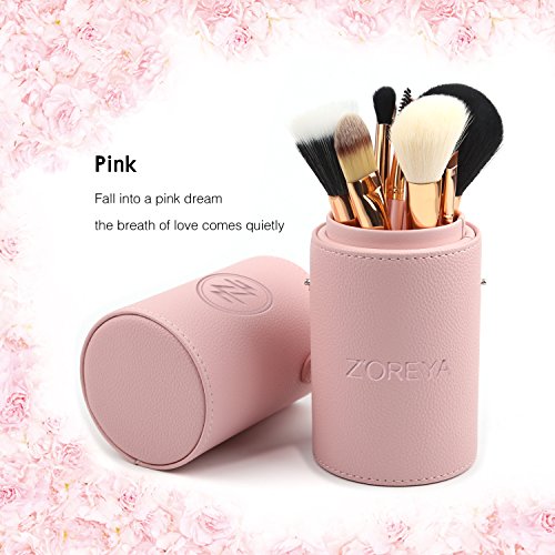 Zoreya Makeup Brush Set 12pcs Pink Synthetic Makeup Brushes Travel Set With Holder Makeup Brush Organizer Foundation…