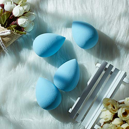 BELLA MODA 4Pcs Beauty Sponges Blender Set and Cosmetics Wet and Dry Used for Foundation Powders and Creams Solid Blue…