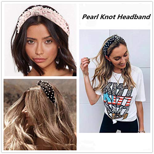 Pearl Headbands Knotted Headbands for Women 3 Colors, Knot Turban Headband Fashion Hair Bands Wide Headbands